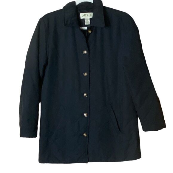 Orvis Wm’s Sz Sm Black Quilted Button Down Collared Medium Weight Barn Jacket - Picture 1 of 4